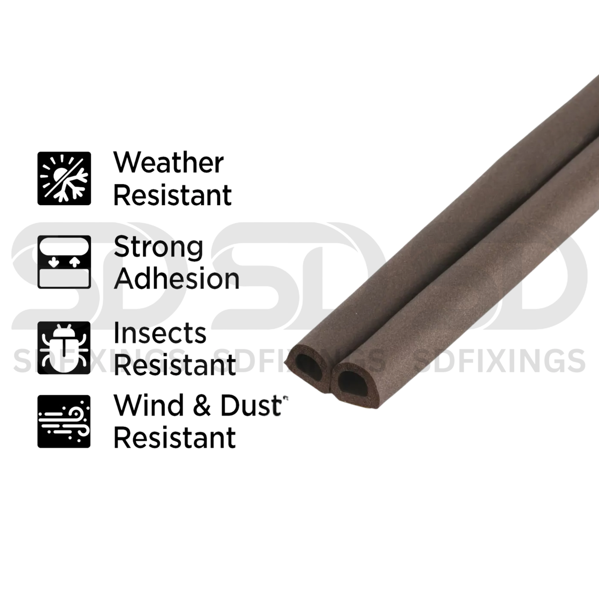 Brown Self-Adhesive Draught Excluder Tape 9 x 6mm x 6M