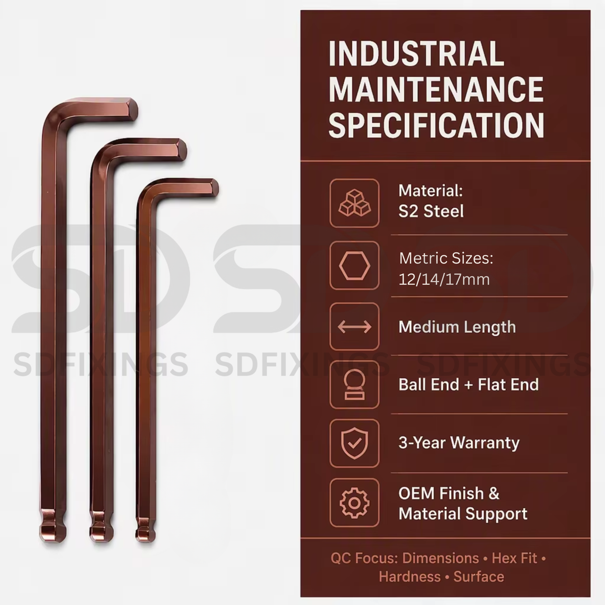 12mm Metric Extra Long L-Shaped Hex Allen Key Ball End Wrench