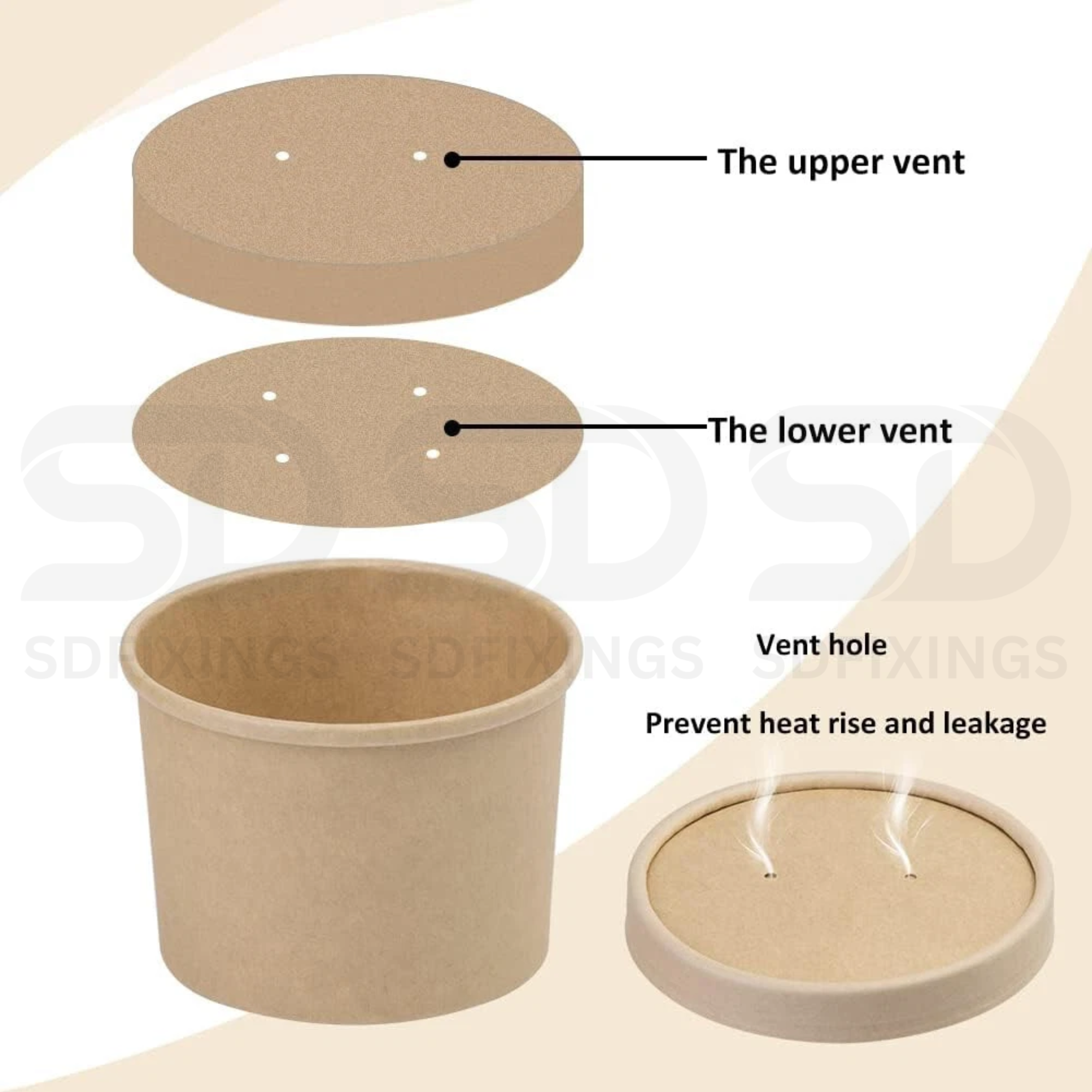 Disposable Brown Kraft Soup Cups with Lid | 16oz / 470ml Soup Bowls