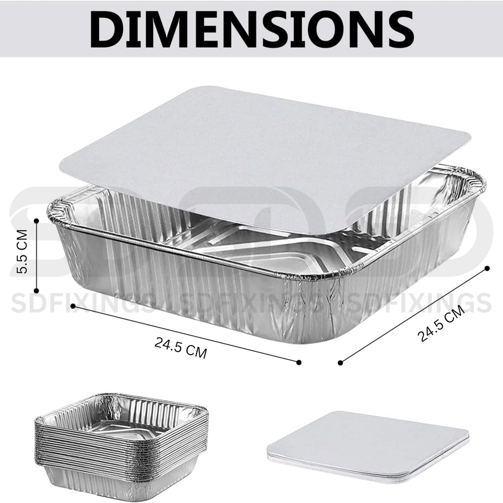Deep Square Aluminum Foil Containers with Lids, 9 x 9 x 2 Inch (24.5x24.5x5.5cm)