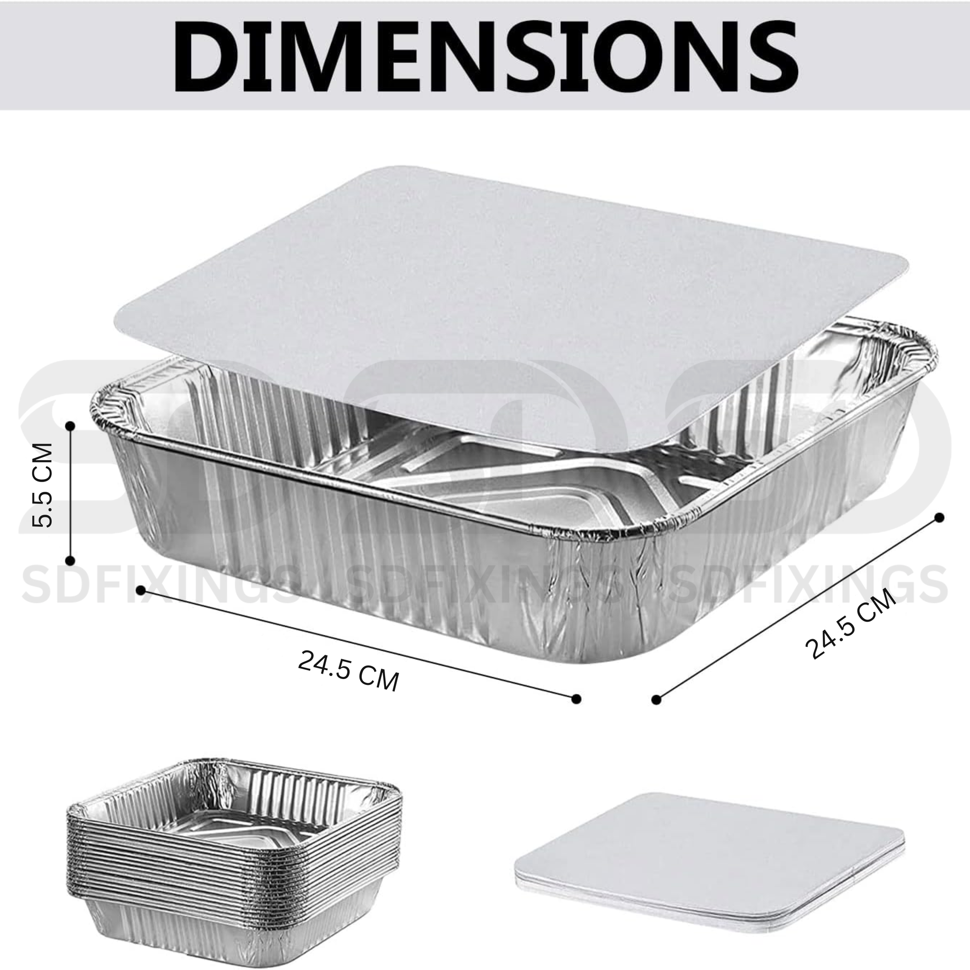 Deep Square Aluminum Foil Containers with Lids, 9 x 9 x 2 Inch (24.5x24.5x5.5cm)