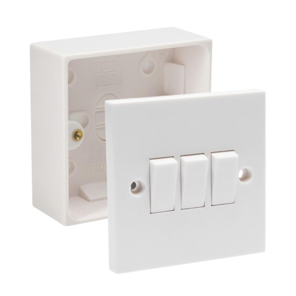Light Switch 10A 3G 2 Way Set 45mm Back Box
