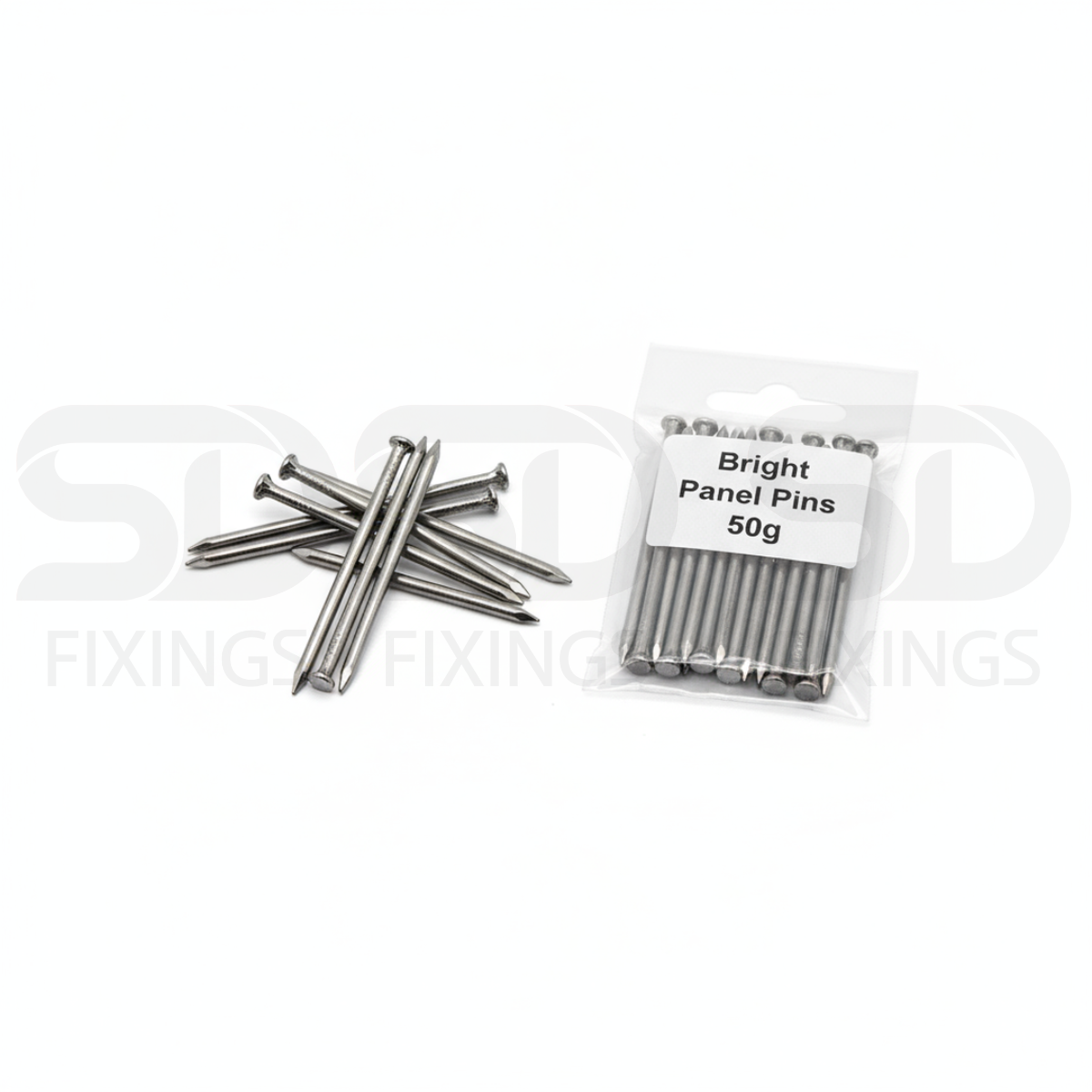 15x1.25mm Bright Panel Pins 50g – Steel Nails for Woodworking & DIY