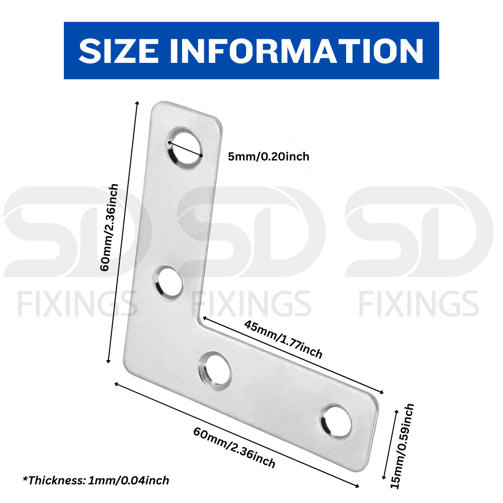 60x60x1mm L-Shape Flat Angle Bracket