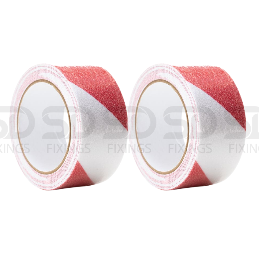 Heavy Duty White & Red 50mm x 10M Anti-Slip Hazard Tape