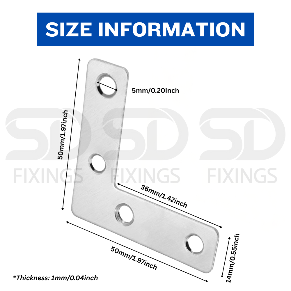 50x50x1mm L-Shape Flat Angle Bracket