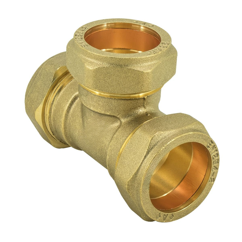 Compression Equal Tee 15mm – Brass Tee Fitting for Hot & Cold Water Systems | WRAS Approved Plumbing Connector