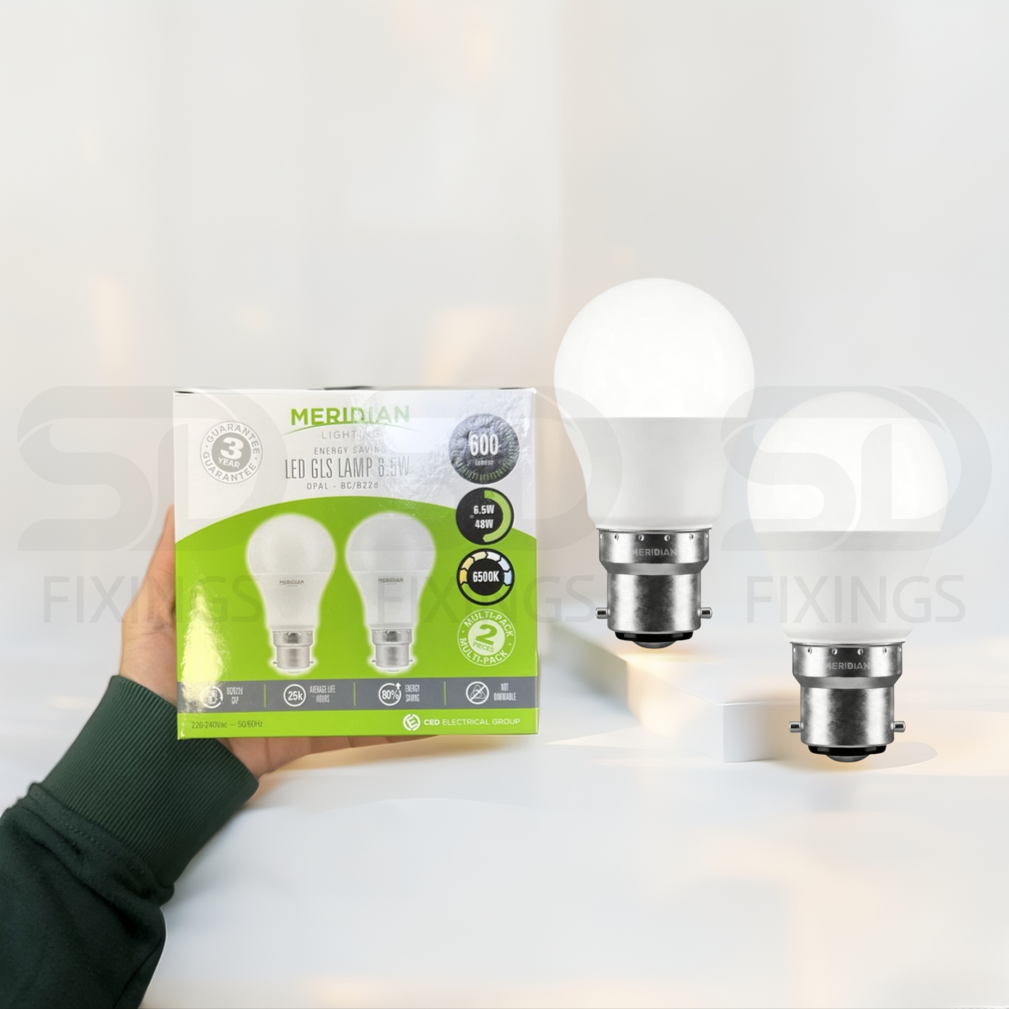 LED GLS B22 6.5W 6500K Cool White Opal Lamp 40W Equivalent - Pack of 2