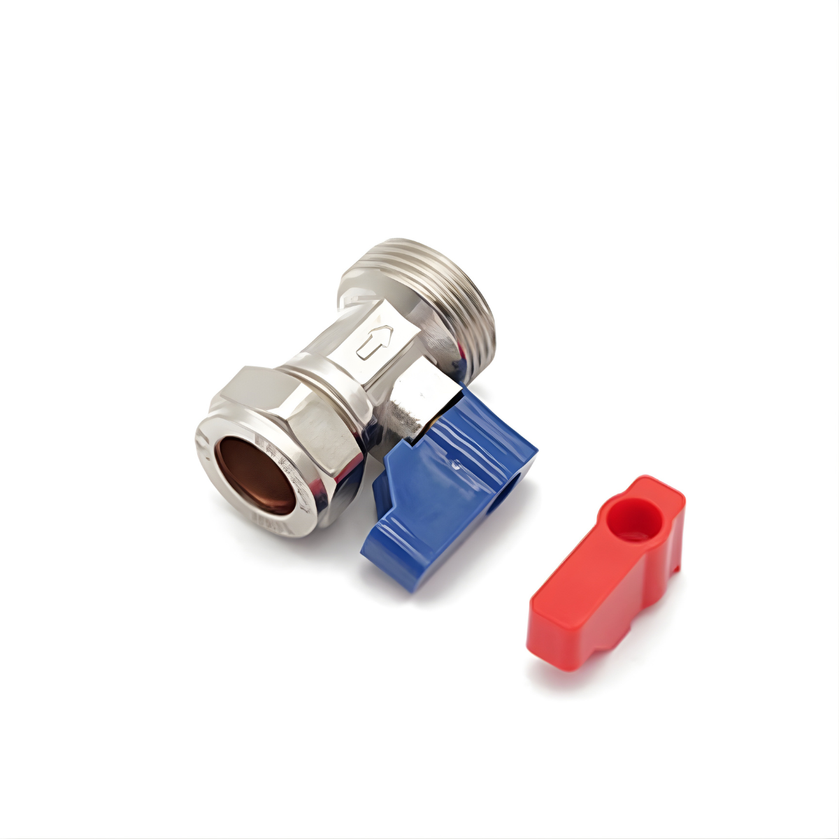 15mm x 3/4" Straight Washing Machine Straight Connector | WRAS Approved Valve with Red & Blue Levers