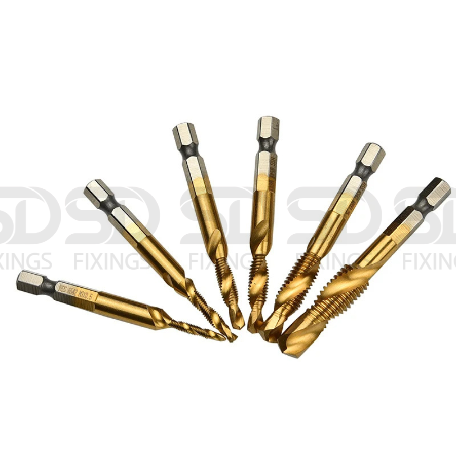 M3-M10 Spiral Tap Drill Bit Hex Shank Titanium Coated HSS