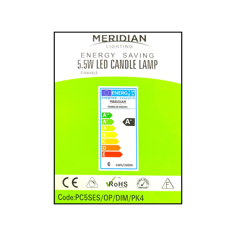 Meridian 5.5W SES/E14 Opal Dimmable Candle LED Bulbs (Pack of 4) | 3000K Warm White