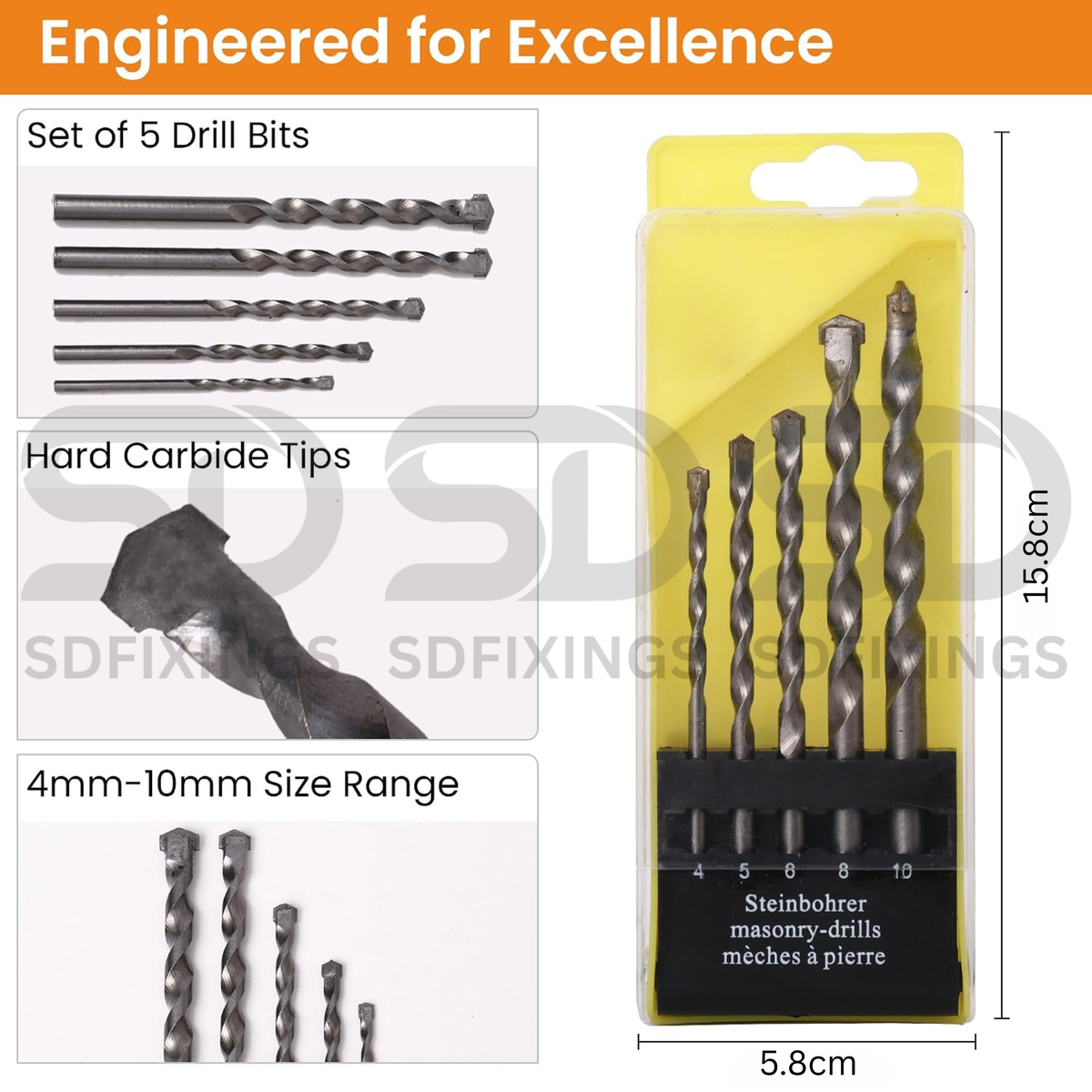 Set 5PCS Mansonry Drill Bit