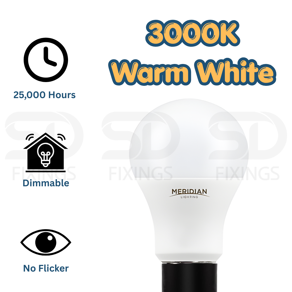 LED E27 Bulb 9.5W A60 GLS Lamp Pack of 2 60W Equivalent 3000K Warm White 806Lm Opal Energy Saving Dimmable