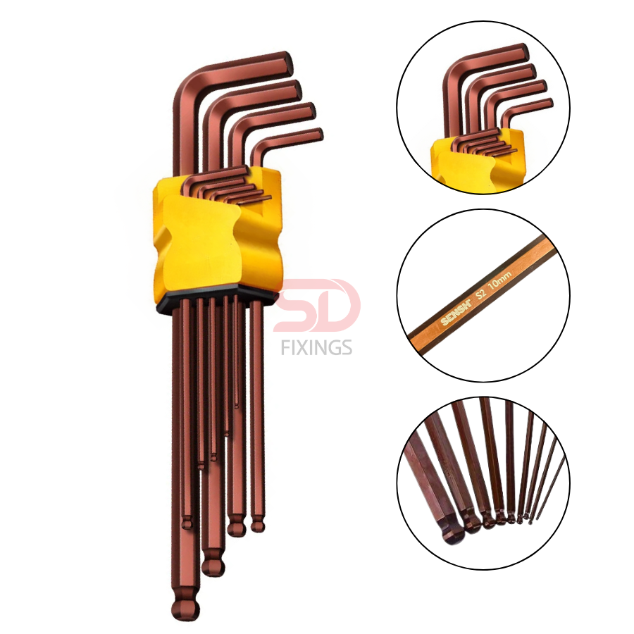 Premium 9pcs Extra Long CR-V Steel Hex Allen Key Set 1.5–10mm | DIY & Professional