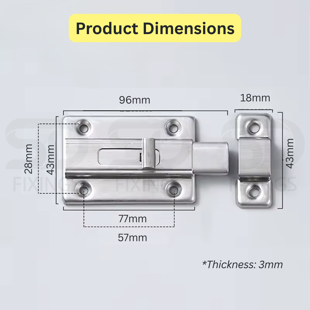 3 Inch Flat Door Bolt 43x77mm – Heavy Duty Slide Latch for Internal & External Doors