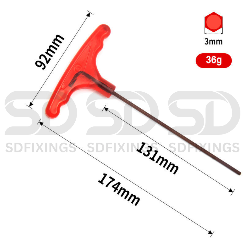 3mm Metric Extra Long Arm T-Handle Hex Key Wrench