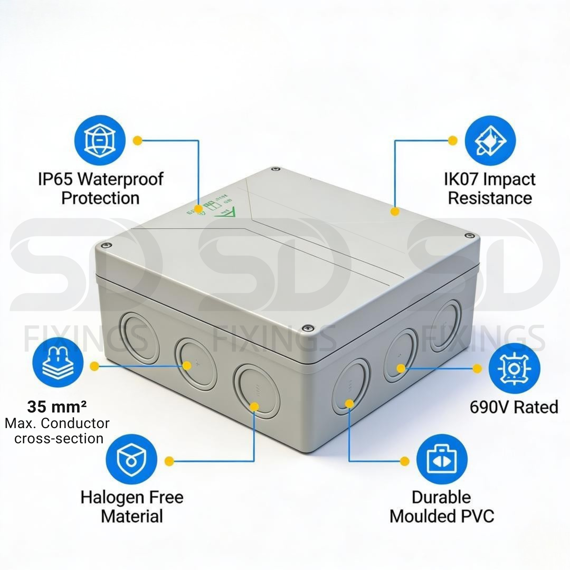 Abox 350-35² Junction Box | Grey Polycarbonate | 250×250×115mm | IP65/IP54