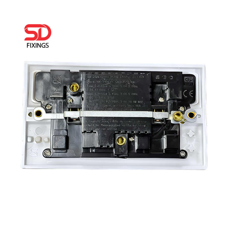 13A Double Switched Mains Socket with USB Charging, 2 Gang ?cludes-1-x-usb-a-and-1-x-usb-c-portsixtur