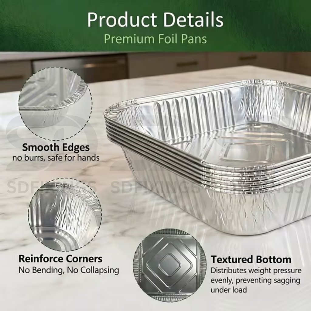 Deep Square Aluminum Foil Containers with Lids, 9 x 9 x 2 Inch (24.5x24.5x5.5cm)