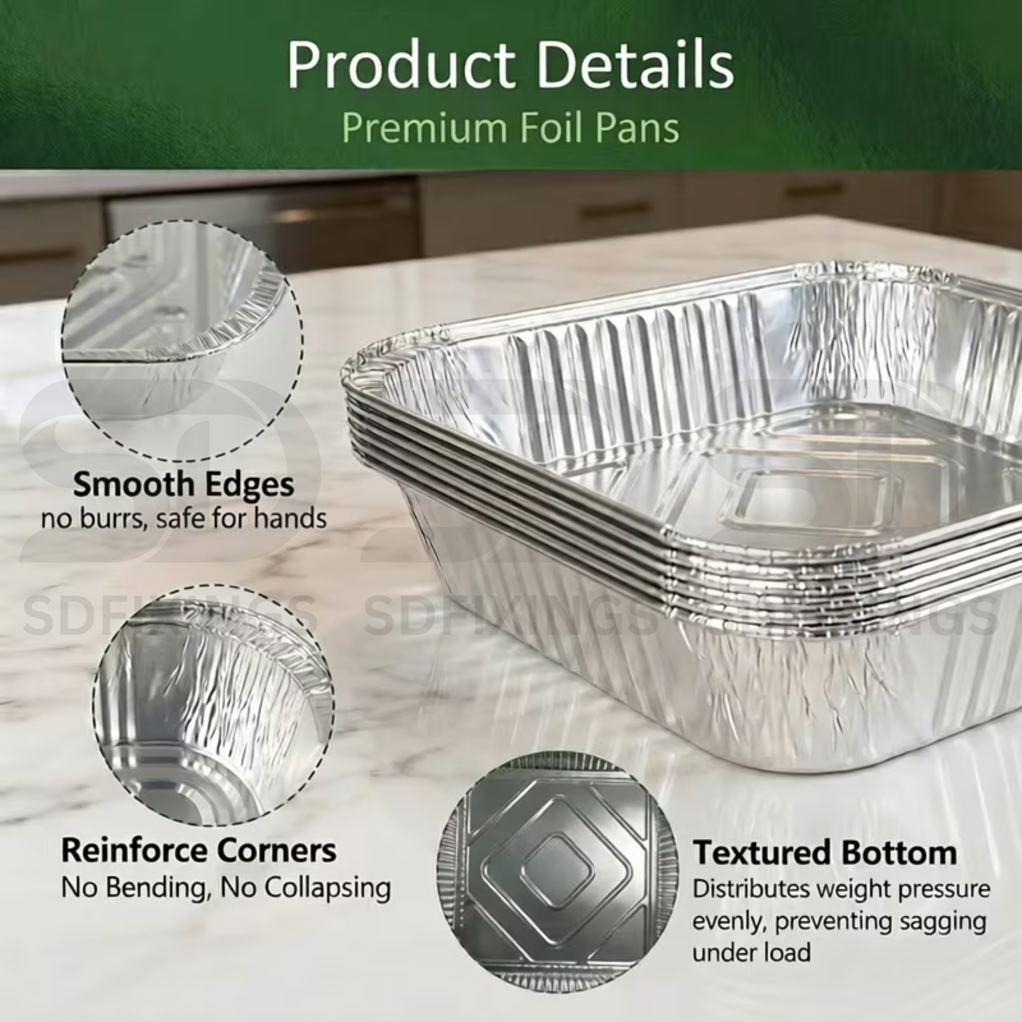 Deep Square Aluminum Foil Containers with Lids, 9 x 9 x 2 Inch (24.5x24.5x5.5cm)