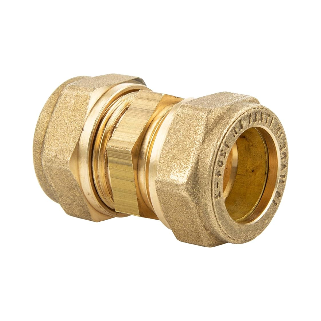 Compression Straight Coupling 28mm – Brass Plumbing Fitting | WRAS Approved Connector for Hot & Cold Water Systems