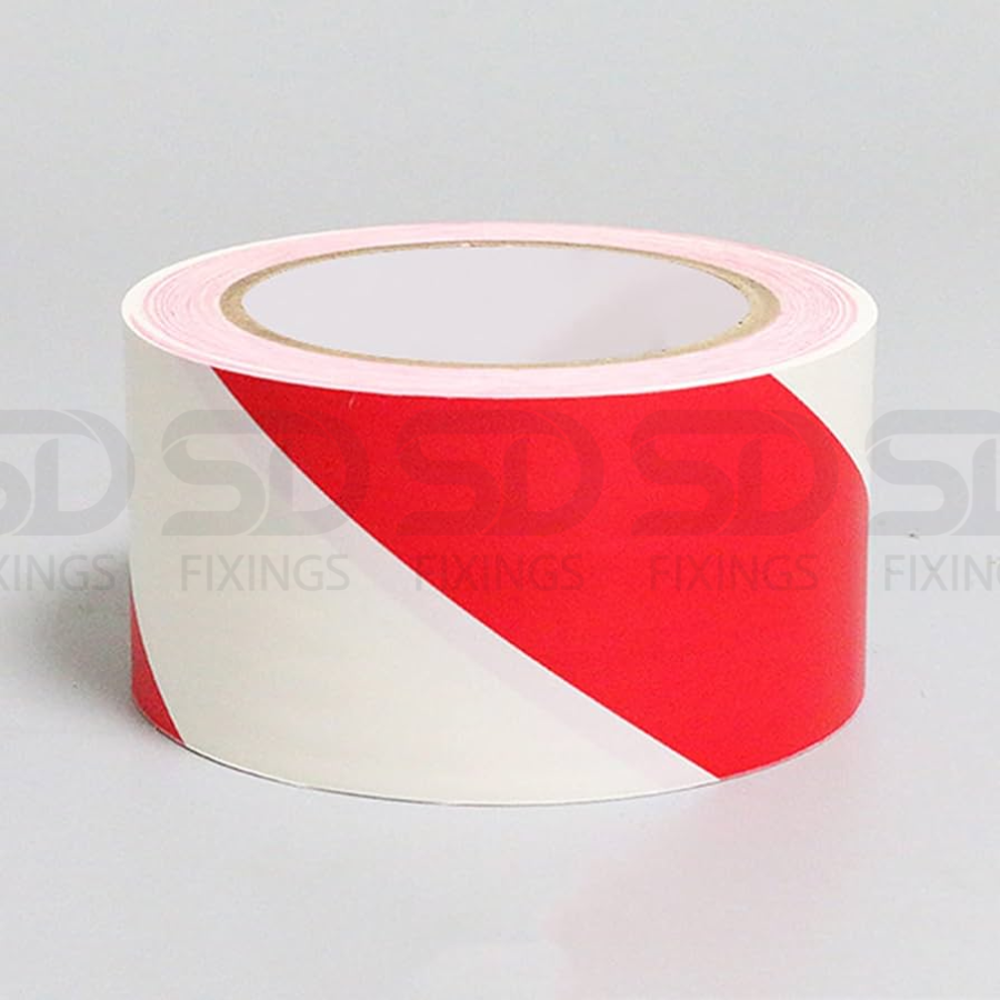 Hazard Tape - Red & White - 50mm x 33M