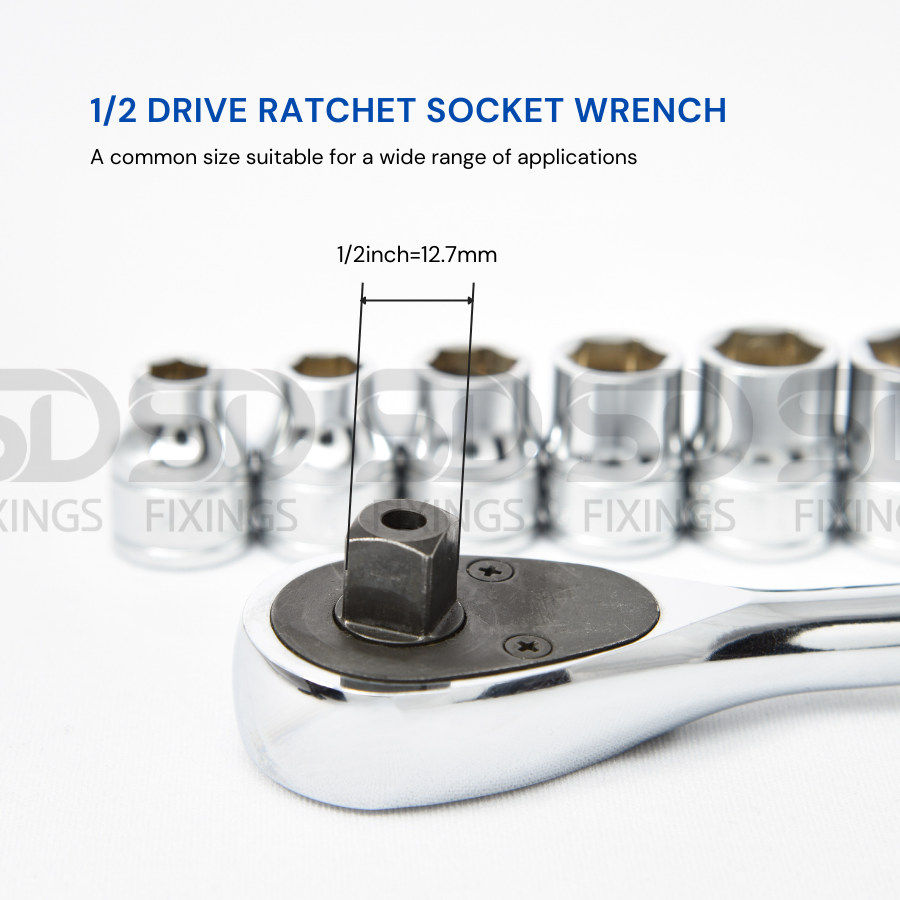 SDFIXINGS 24-Teeth 1/2" Ratchet 10-Piece Socket Set with 5-Inch Extension Bar