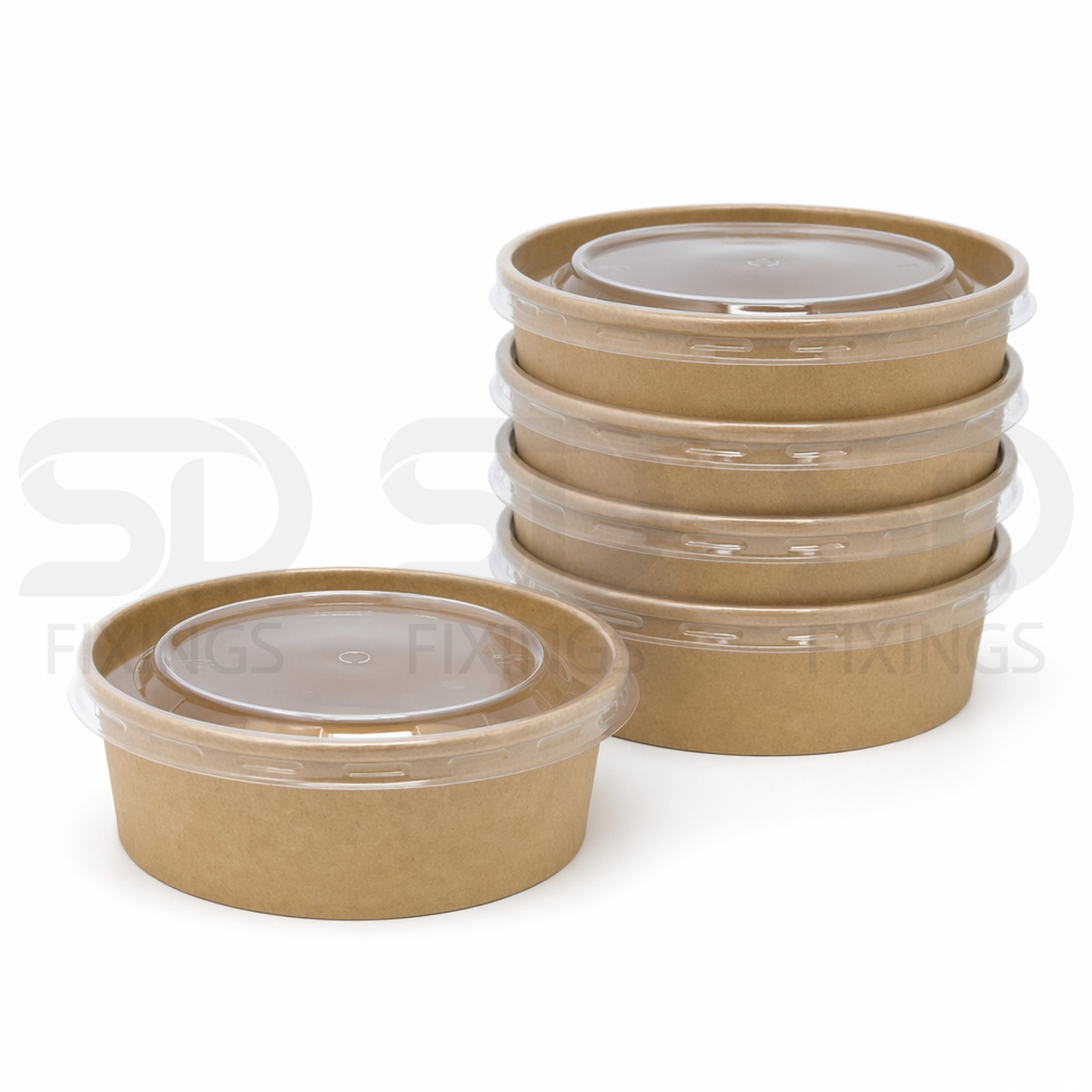 1000ml Kraft Paper Food Bowls with Clear Lids – Pack of 50
