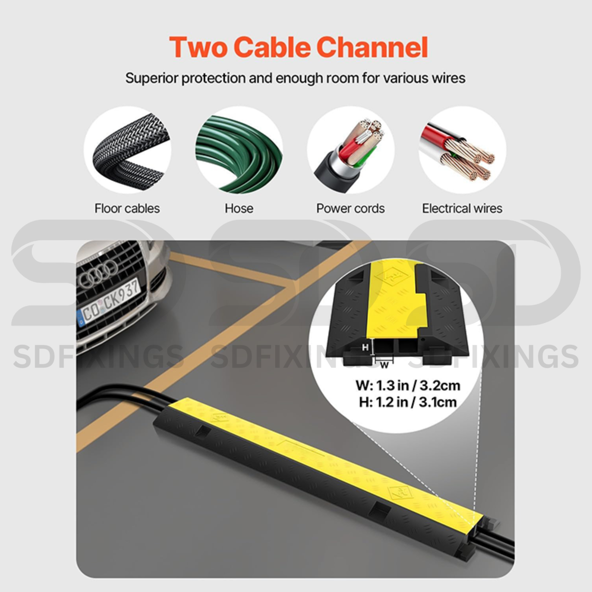 Heavy Duty 2 Channel Cable Protector, Wire Cover Ramp for Pedestrian and Cars