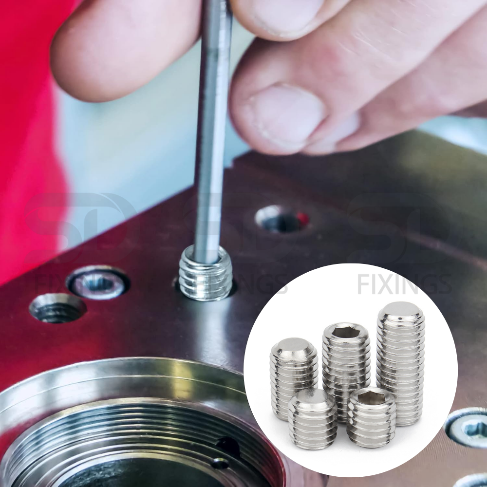 SDFIXINGS 200 Pcs Grub Screws Mixed Stainless Steel Cone Point Screws – M3, M4, M5, M6, M8 Hex Socket Thread Screw Assortment Kit with Storage Box