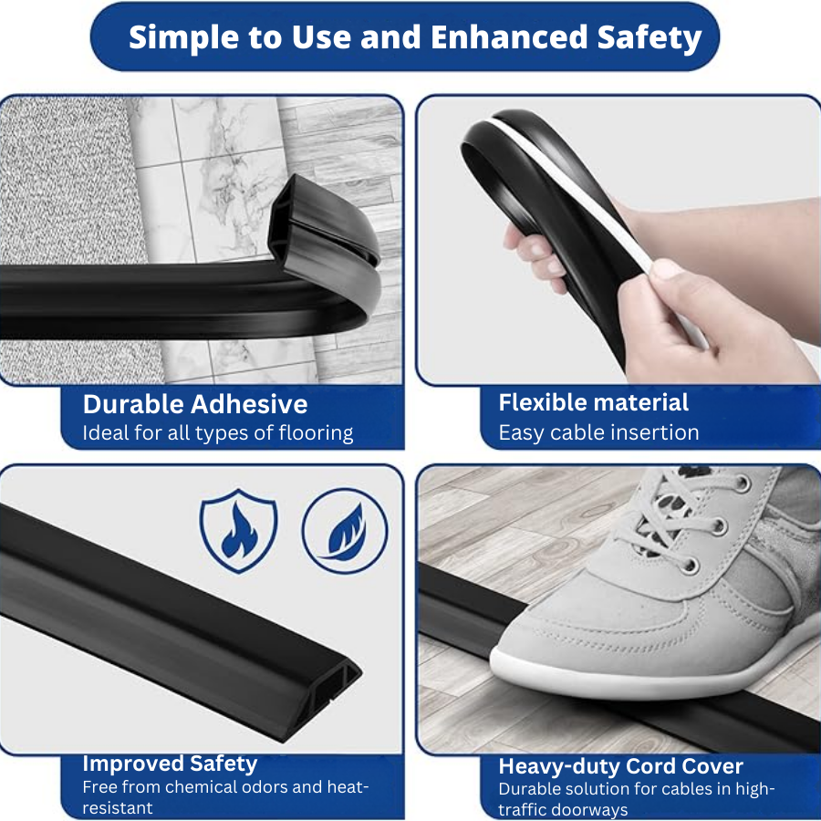 1M Black Floor Cable Protector – Heavy-Duty Cord Cover for Office, Home & Events