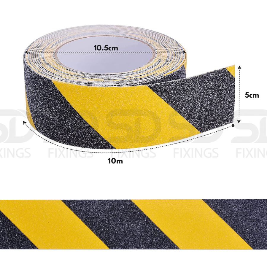 Heavy Duty Black & Yellow 50mm x 10M Anti-Slip Hazard Tape