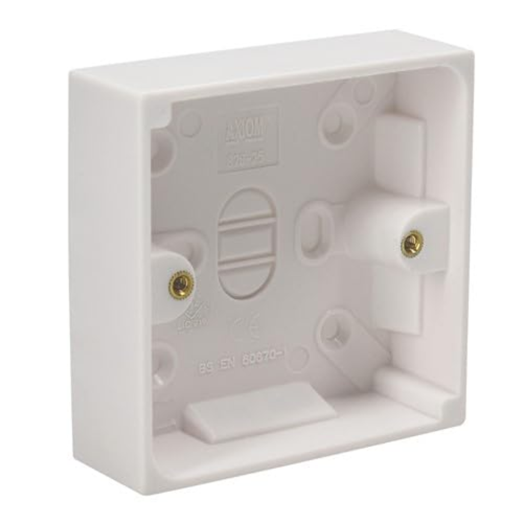 1 Gang 13A Single Wall Plug Socket SET & 25mm Pattress Back Box