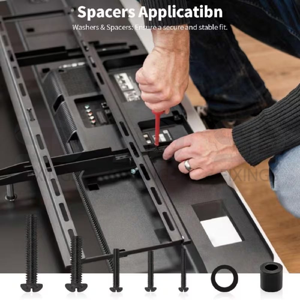 Universal TV Mounting Hardware Screws Kit with Box – Includes M4, M5, M6, M8 Screws, Washers & Spacers – VESA Mount Replacement Screws for TVs Up to 82 Inches