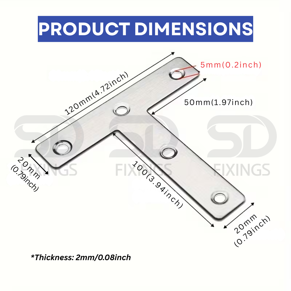 120x120x2mm T-Shape Flat Mending Plate Bracket