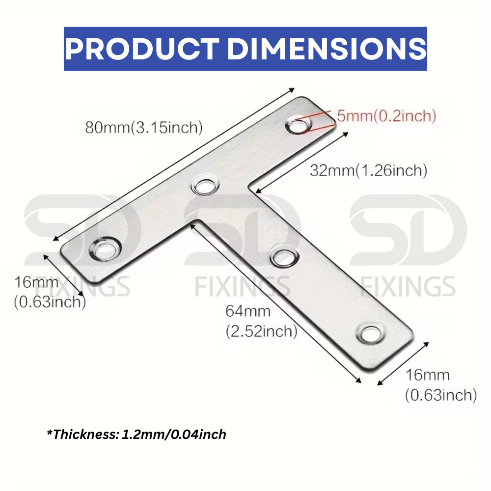 80x80x1.2mm T-Shape Flat Mending Plate Bracket
