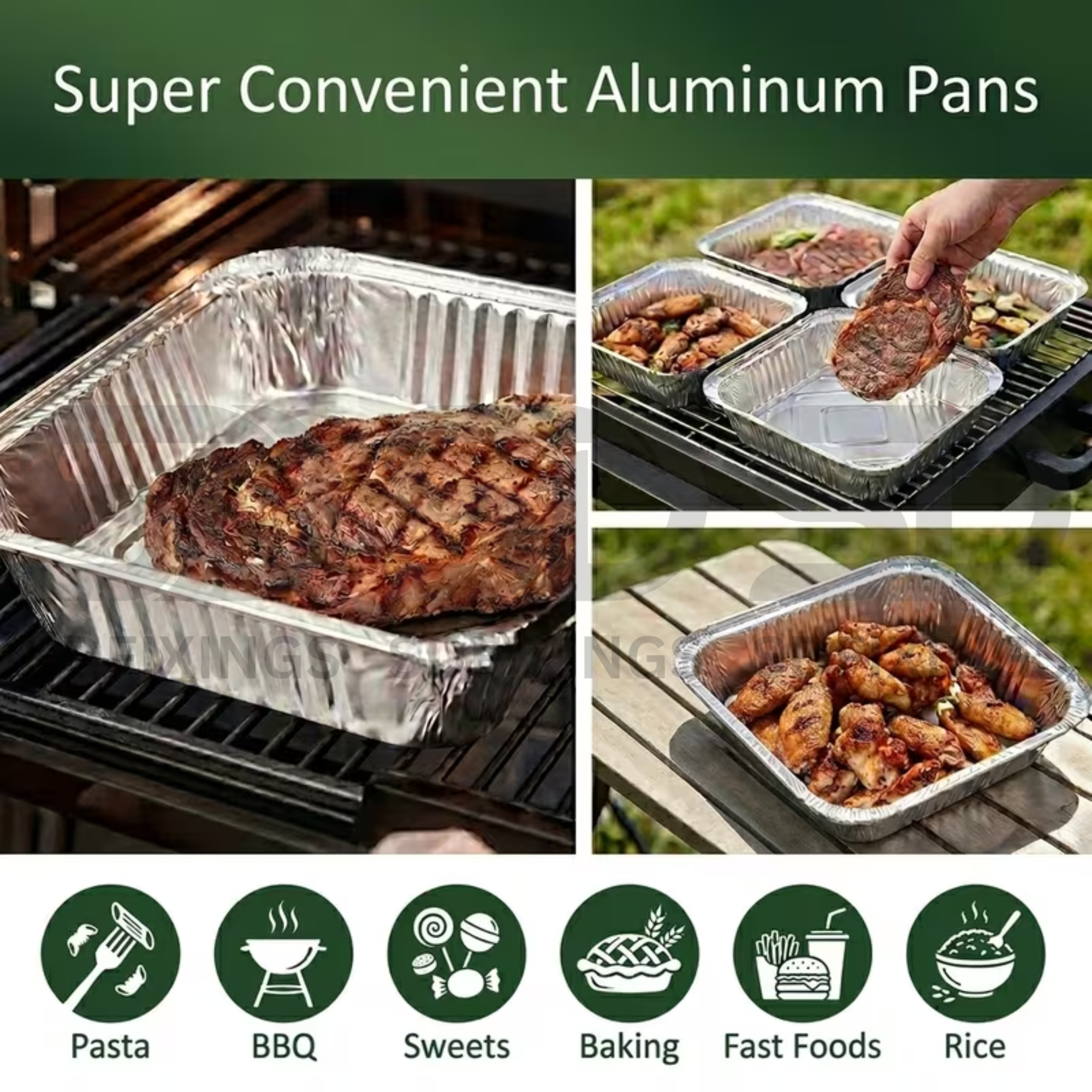 Deep Square Aluminum Foil Containers with Lids, 9 x 9 x 2 Inch (24.5x24.5x5.5cm)