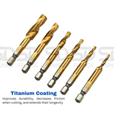 M3-M10 Spiral Tap Drill Bit Set Hex Shank Titanium Coated HSS