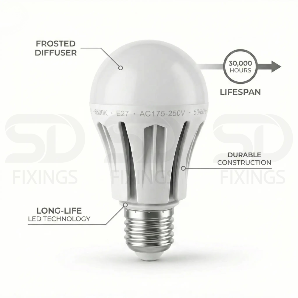 12W LED Bulb E27 A60 Dimmable, 1100 Lumens, 6500K Cool White – Meridian Lighting