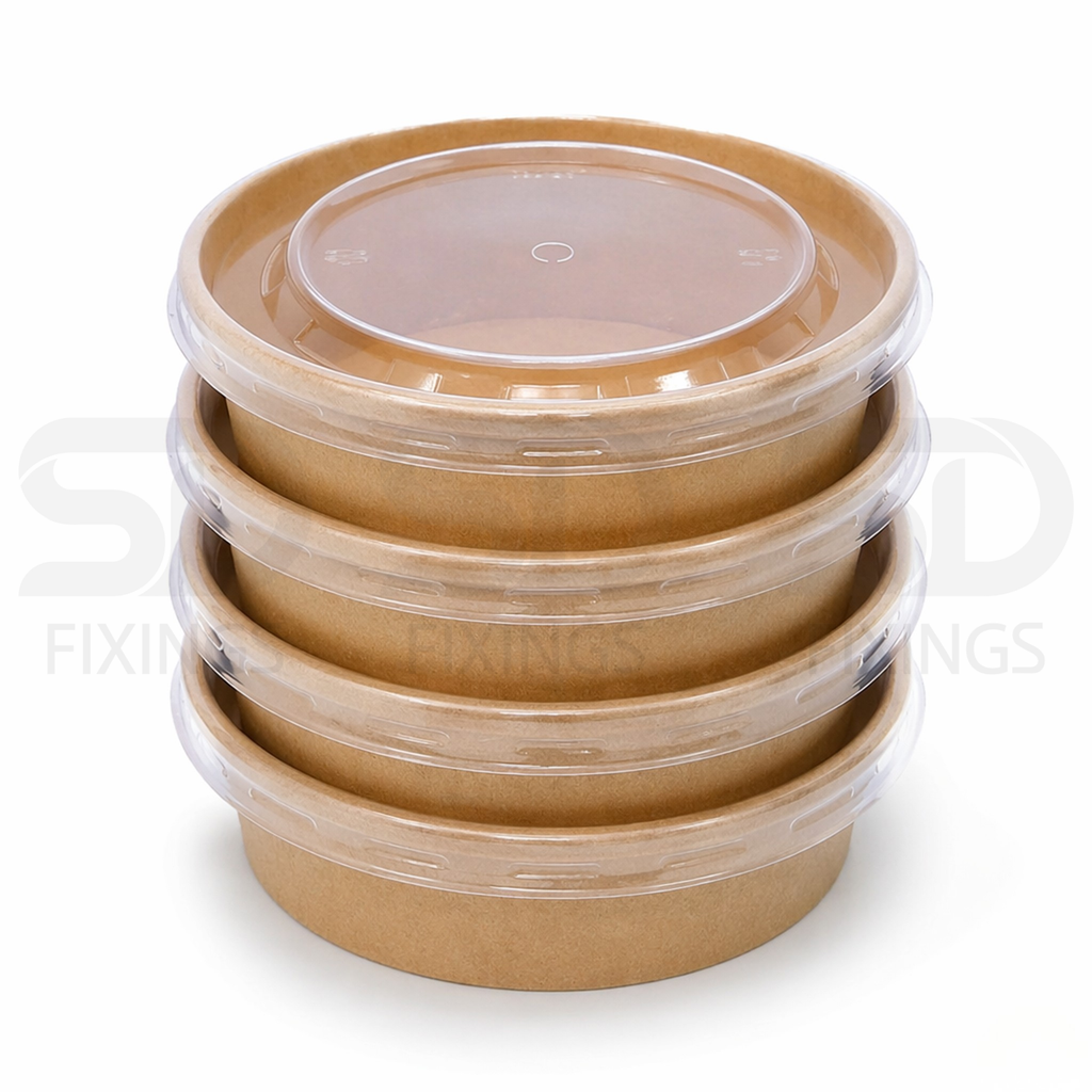 750ml Kraft Paper Food Bowls with Clear Lids – Pack of 50