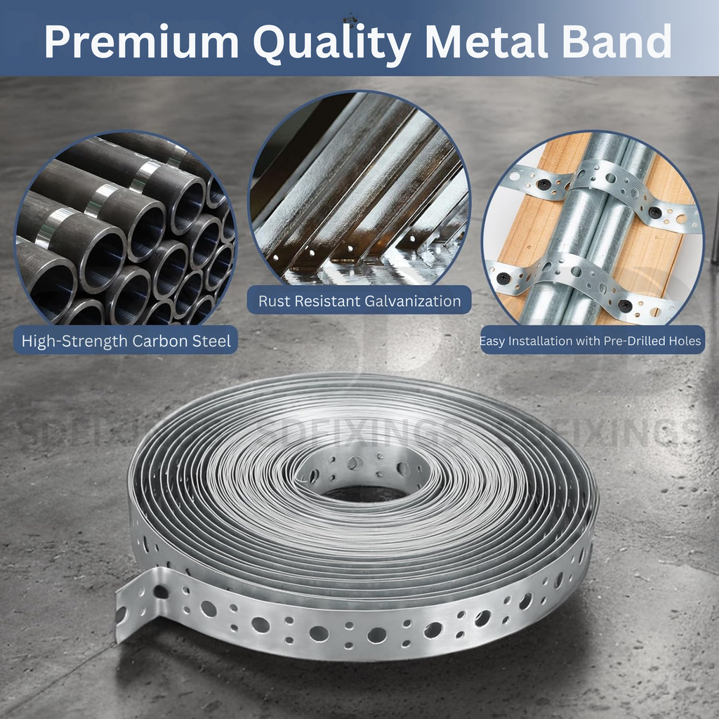 12x7mm Galvanised Steel Fixing Strap 10m 5-Hole