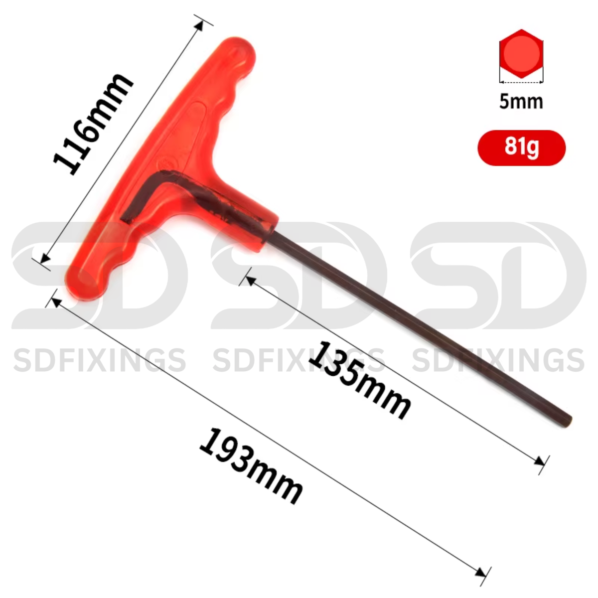 5mm Metric Extra Long Arm T-Handle Hex Key Wrench