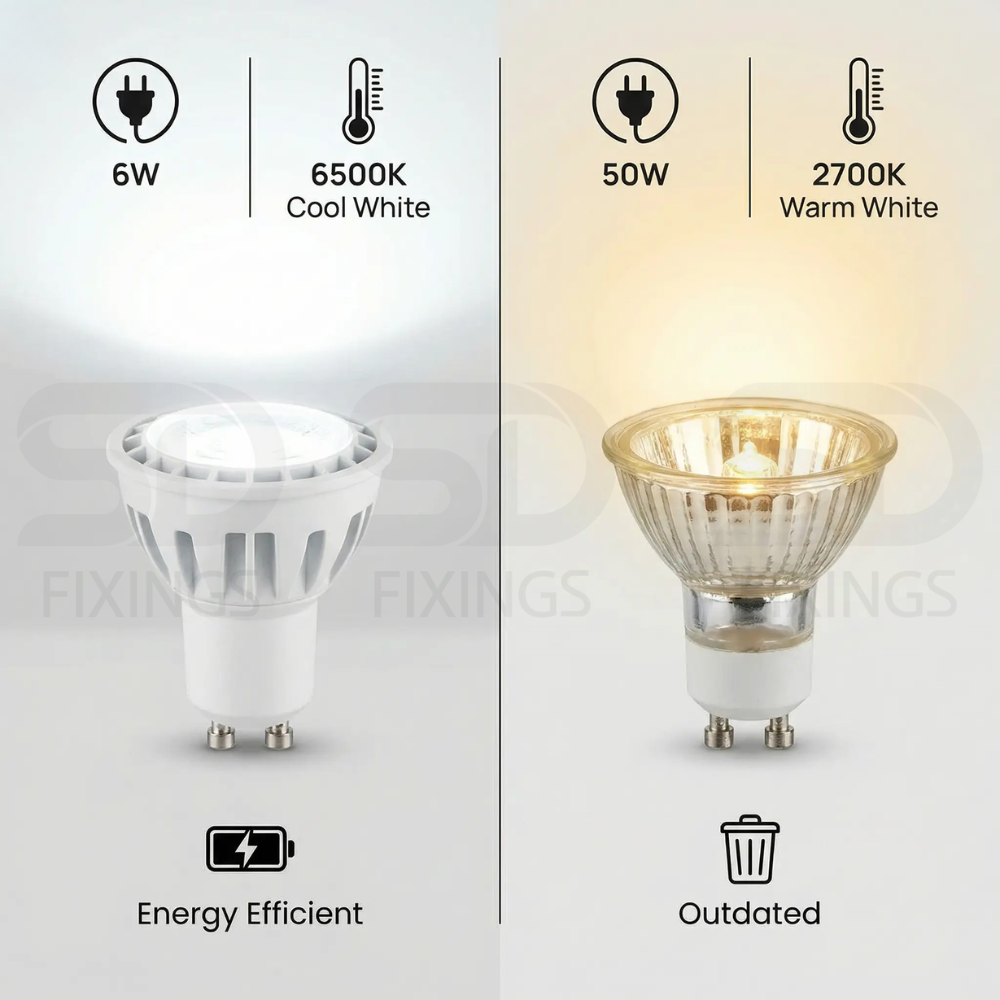 6W LED GU10 Spotlight Bulb, 6500K Cool White, Non-Dimmable, COB LED Lamp AC175–250V – Meridian Lighting