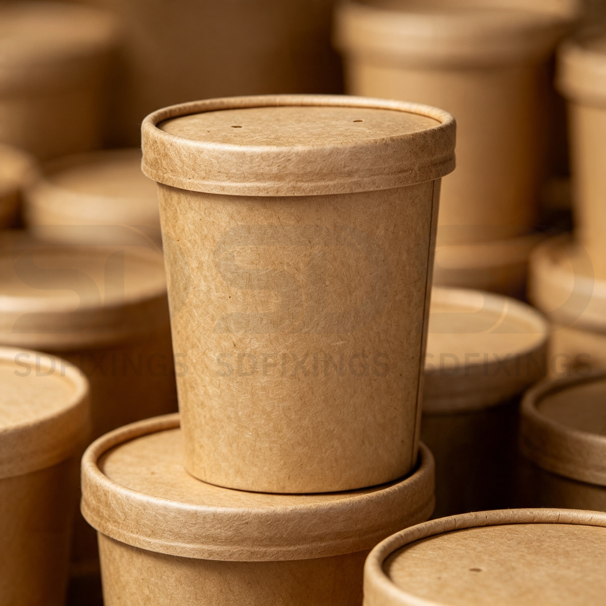 Disposable Brown Kraft Soup Cups with Lid | 8oz / 230ml Soup Bowls