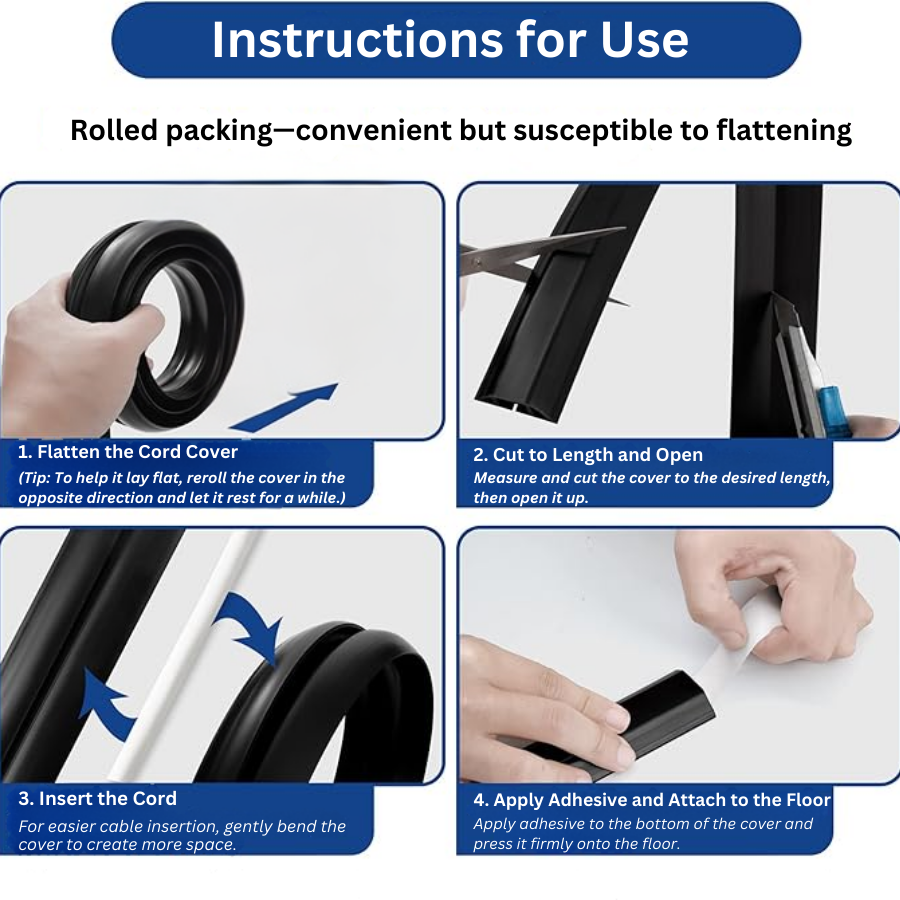 1M Black Floor Cable Protector – Heavy-Duty Cord Cover for Office, Home & Events