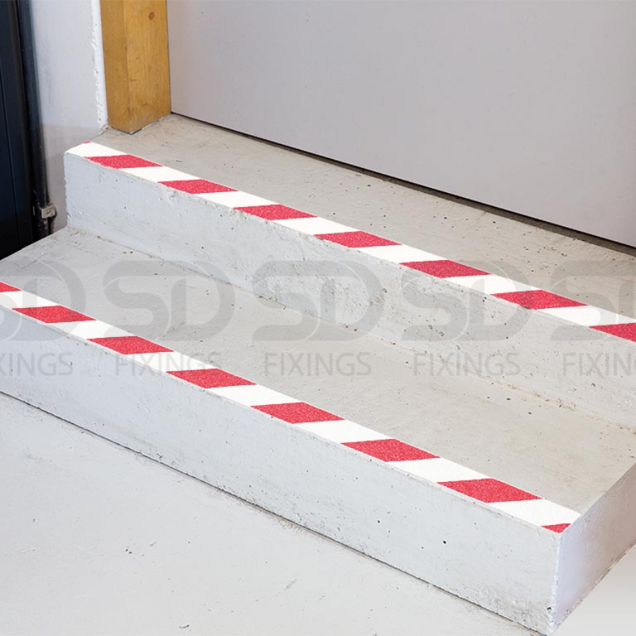 Heavy Duty White & Red 50mm x 10M Anti-Slip Hazard Tape