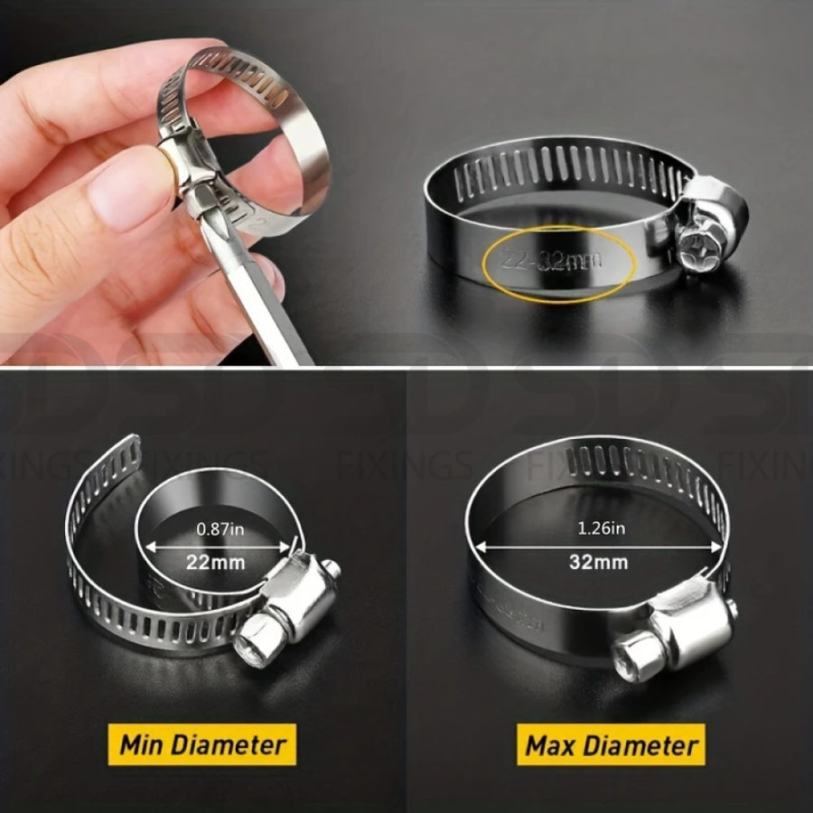 Adjustable Stainless Steel Jubilee Clips with Handle – Worm Drive Hose Clamps  6-12mm