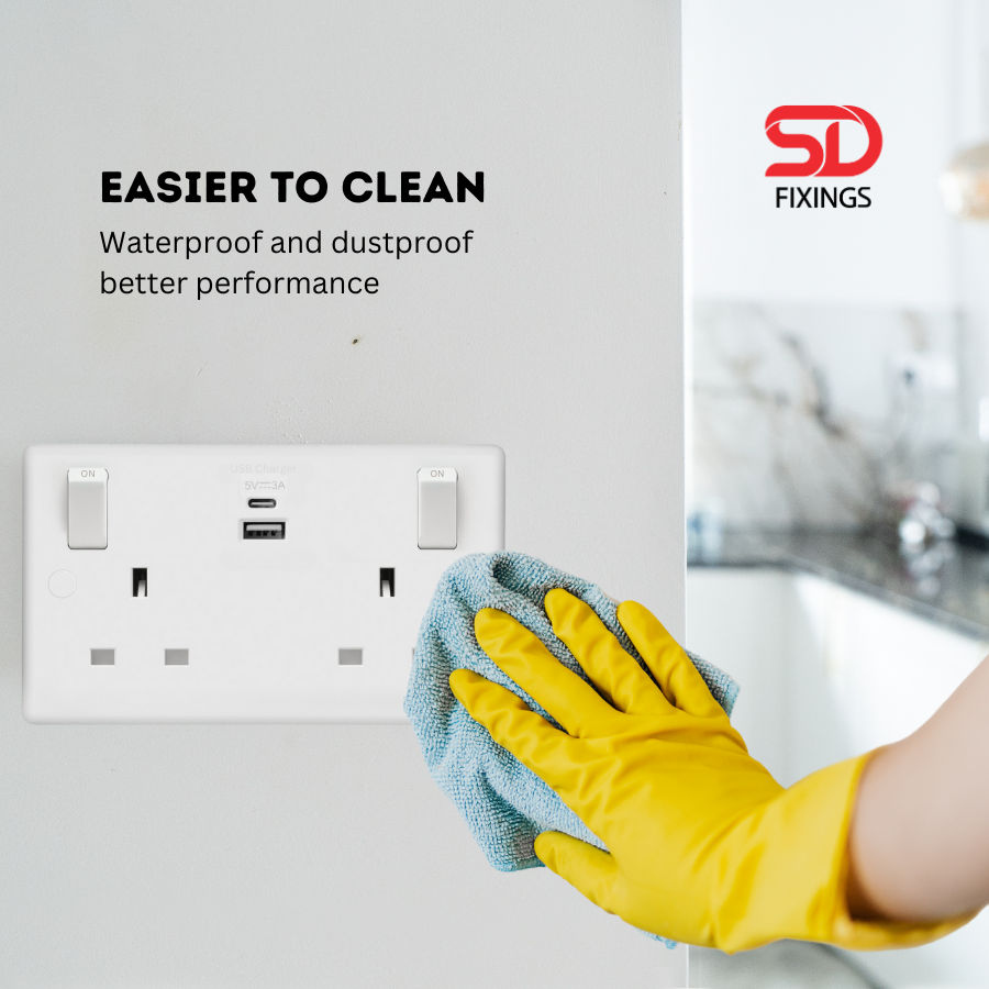 13A Double Switched Mains Socket with USB Charging, 2 Gang ?cludes-1-x-usb-a-and-1-x-usb-c-portsixtur