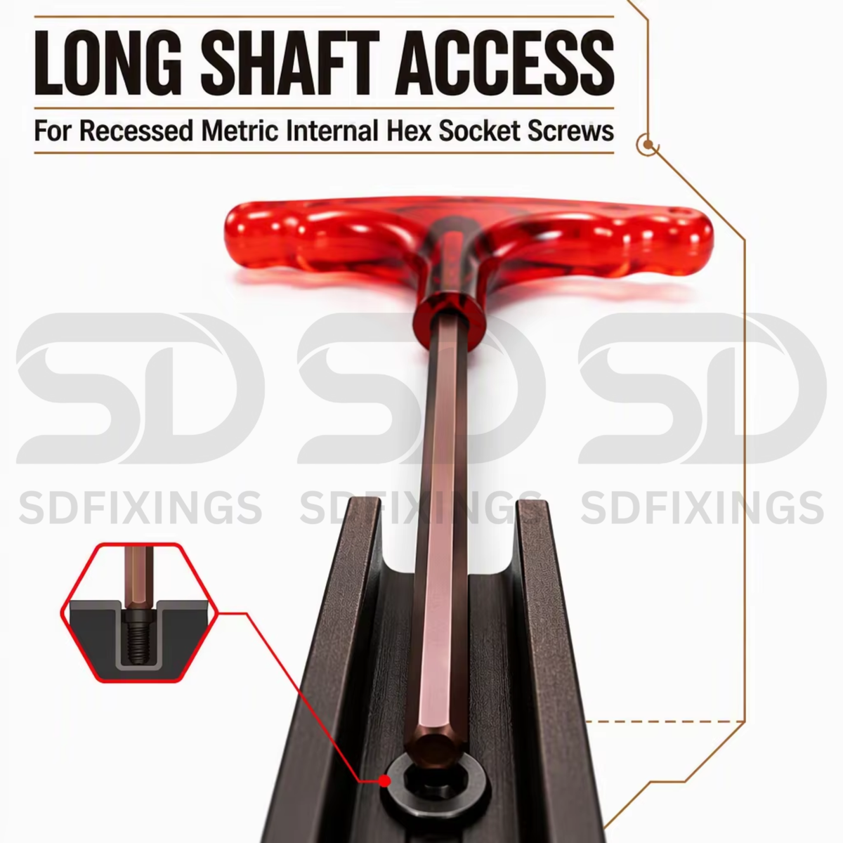 3mm Metric Extra Long Arm T-Handle Hex Key Wrench