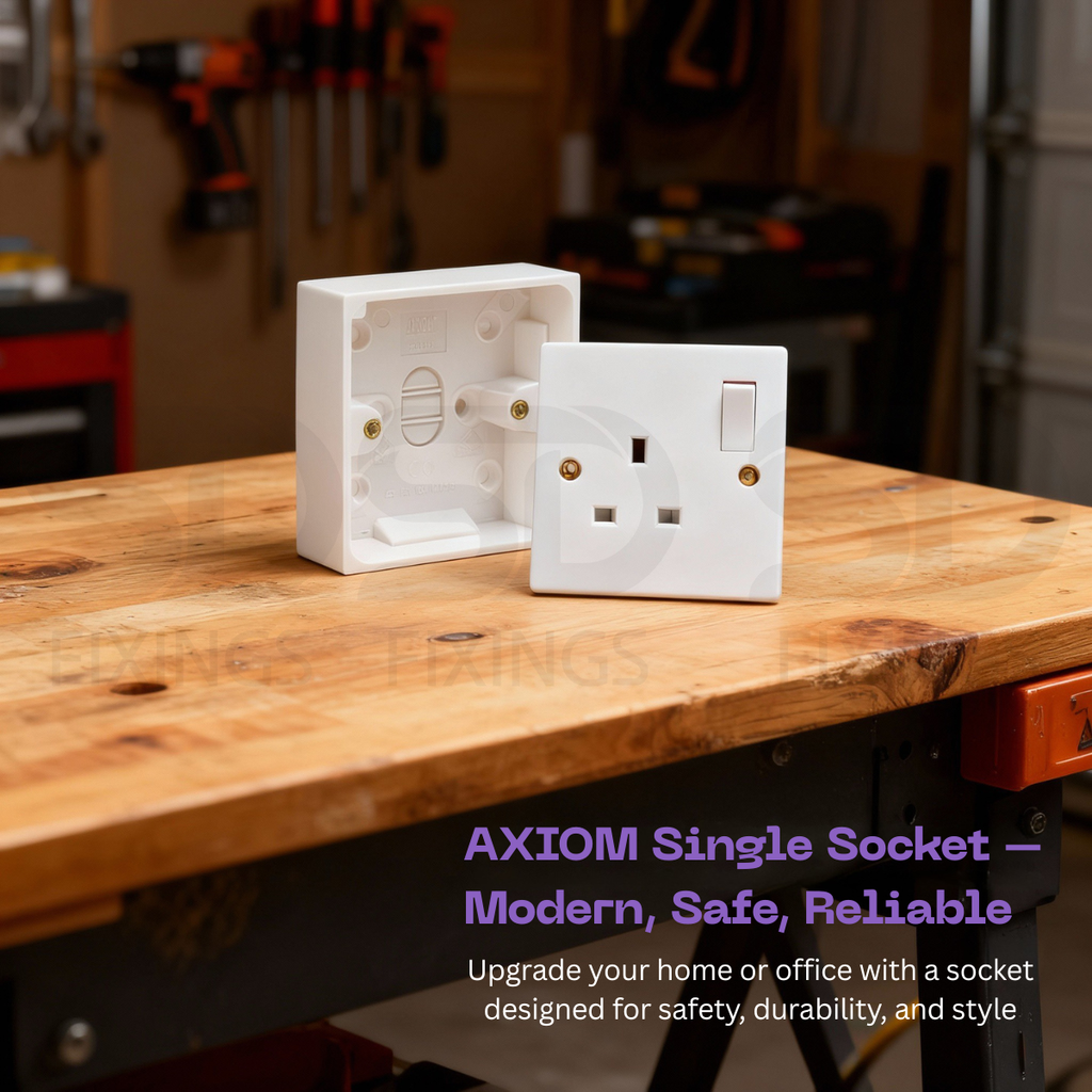 1 Gang 13A Single Wall Plug Socket SET & 25mm Pattress Back Box